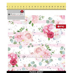 REST 40cm Jersey - Frl. von Julie rosa weiß gestreift Rosen